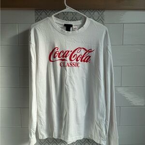 H&M White Long Sleeve Tee with Red Coca Cola Logo